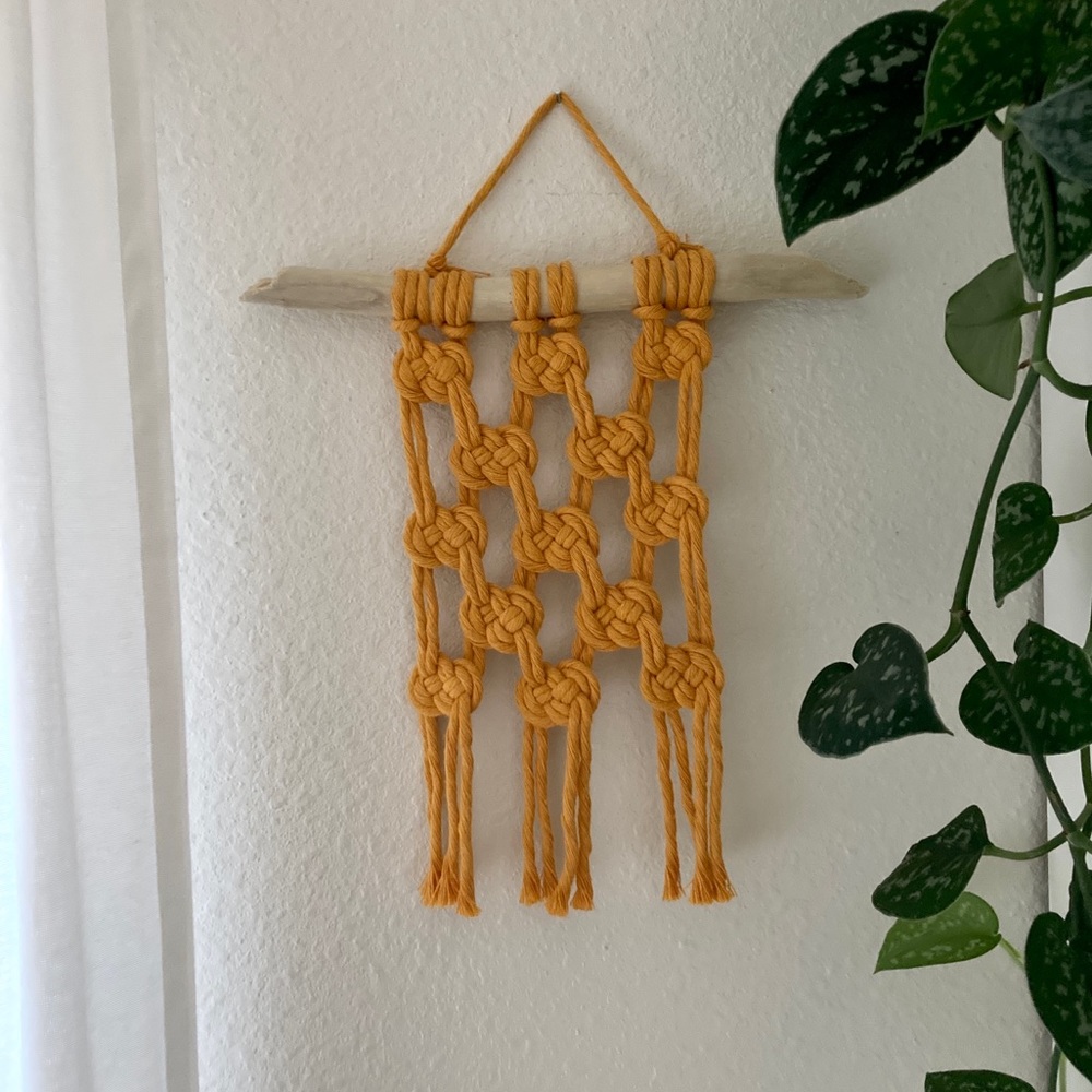 Driftwood tangerine cotton macrame wall hanging